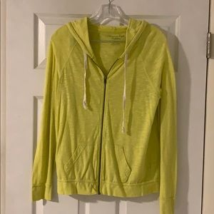 AE lime green hooded zip up sweatshirt